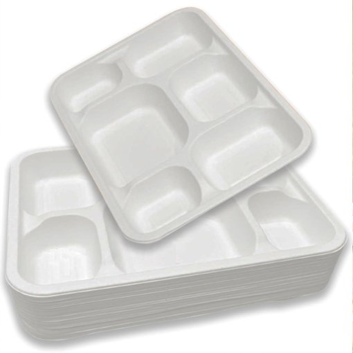 Eco Friendly Rigid 6 Compartment White Disposable Thali Plates