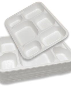 Eco Friendly Rigid 6 Compartment White Disposable Thali Plates