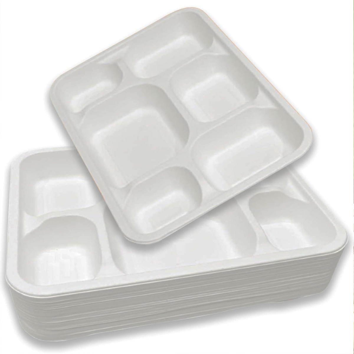 Eco Friendly Rigid 6 Compartment White Disposable Thali Plates - 400