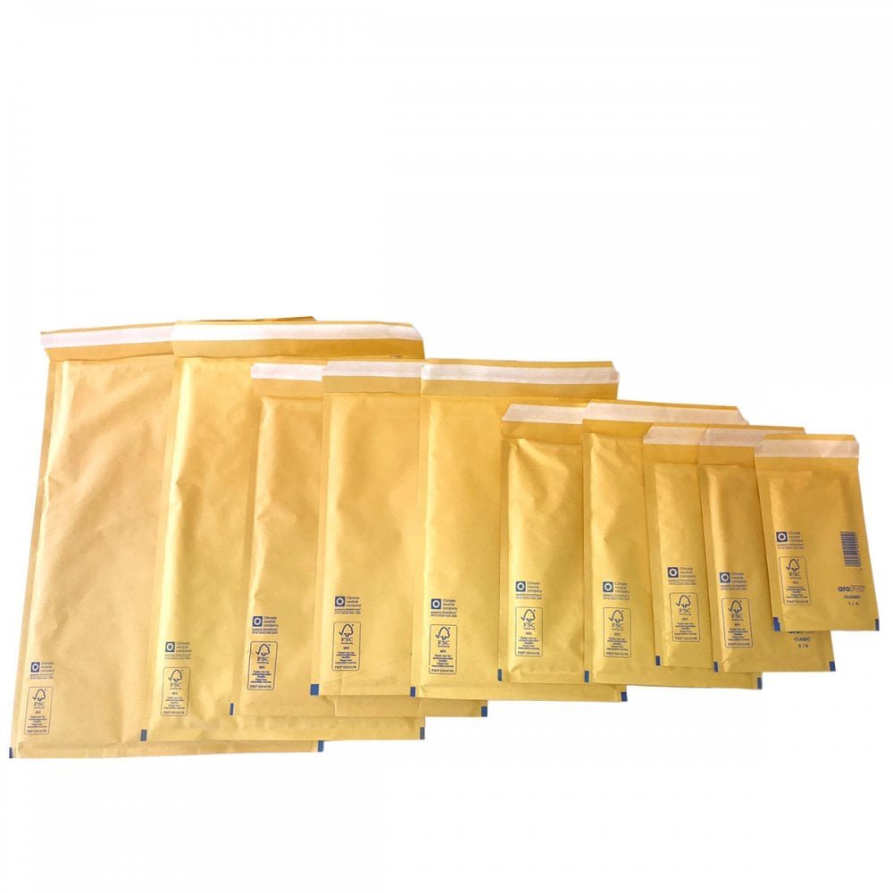 Arofol Size 2 (00/B) Gold Padded Bubble Envelopes 120x215mm - 200