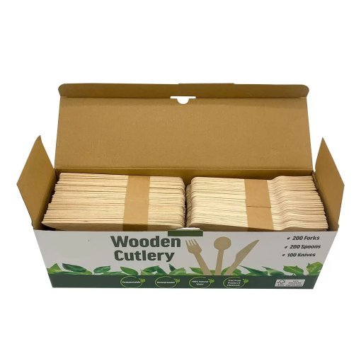 Heavy Duty 500pc Wooden Cutlery - Spoons - Forks - Knives - Image 2